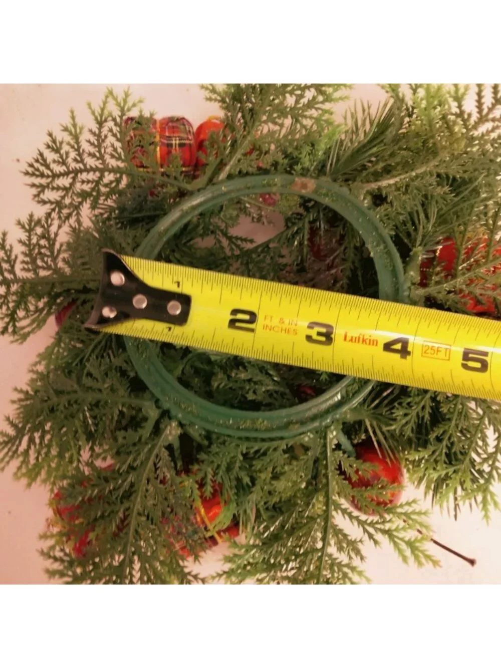 Pillar Candle Ring Green Pine cone Needles Apples Wrapped Gifts